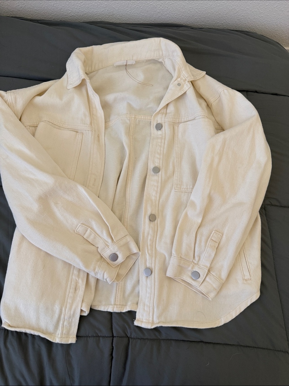 Cream Denim Jacket - Classic Button Front